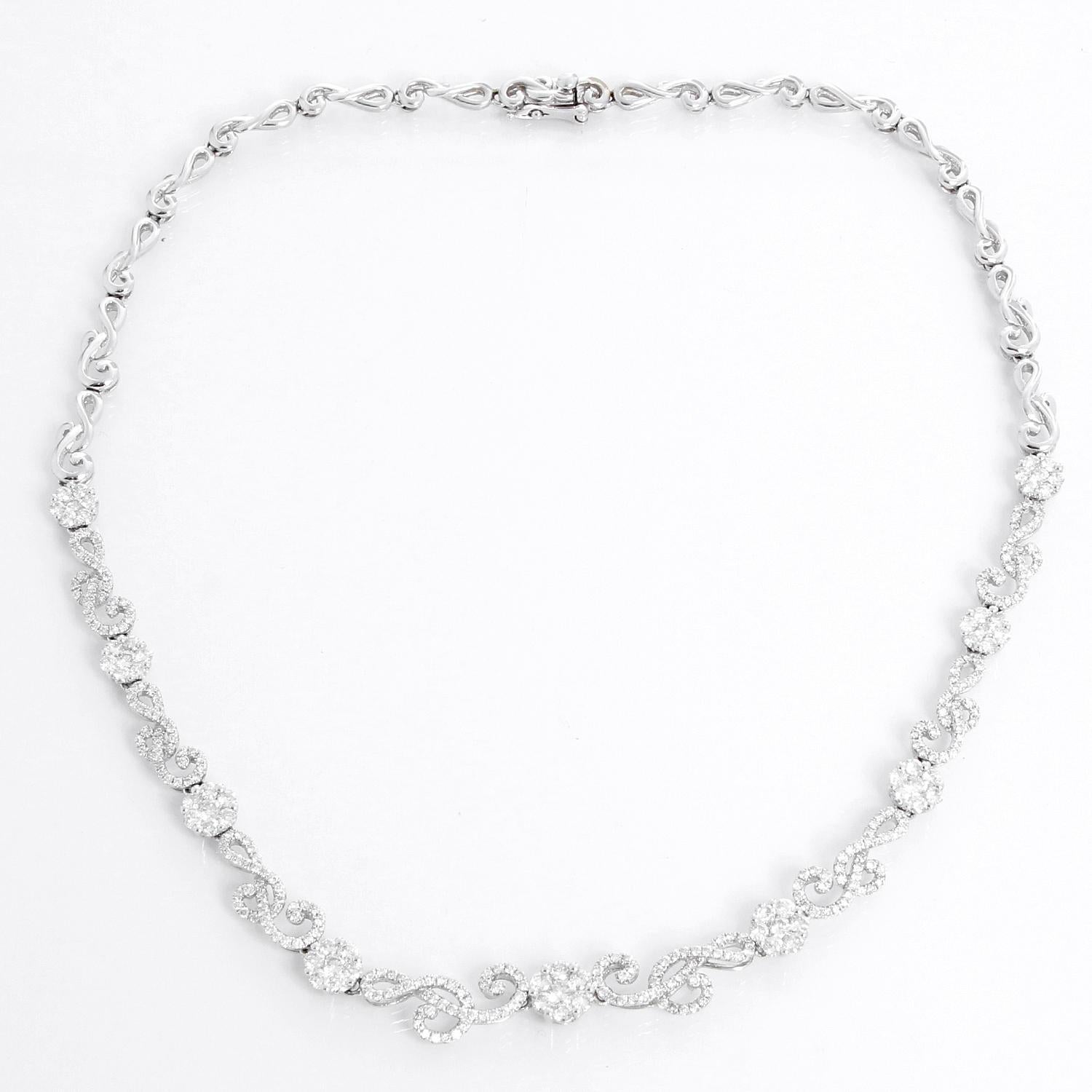 JD 18K White Gold  Diamond Necklace In Excellent Condition In Dallas, TX