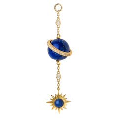 JD Electra Spherical Single Ear Chain, Lapis Lazuli, Diamonds, 18 Karat Gold