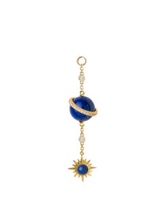 JD Electra Spherical Single Ear Chain, Lapis Lazuli, Diamonds, 18 Karat Gold