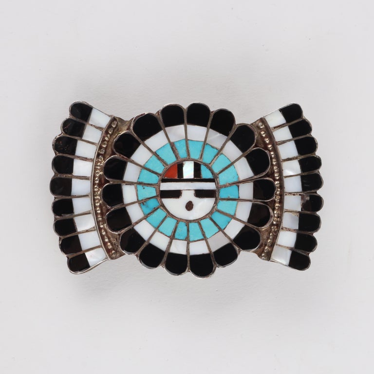 Boucle De Ceinture Vintage Amérindienne – Style Sud-Ouest – Imprimé Indien, Cuir Cousu – Très Bon état