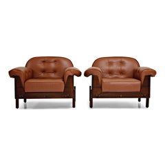 J.D. Moveis e Decoracoes Brazilian Rosewood and Leather Lounge Chairs, 1960s