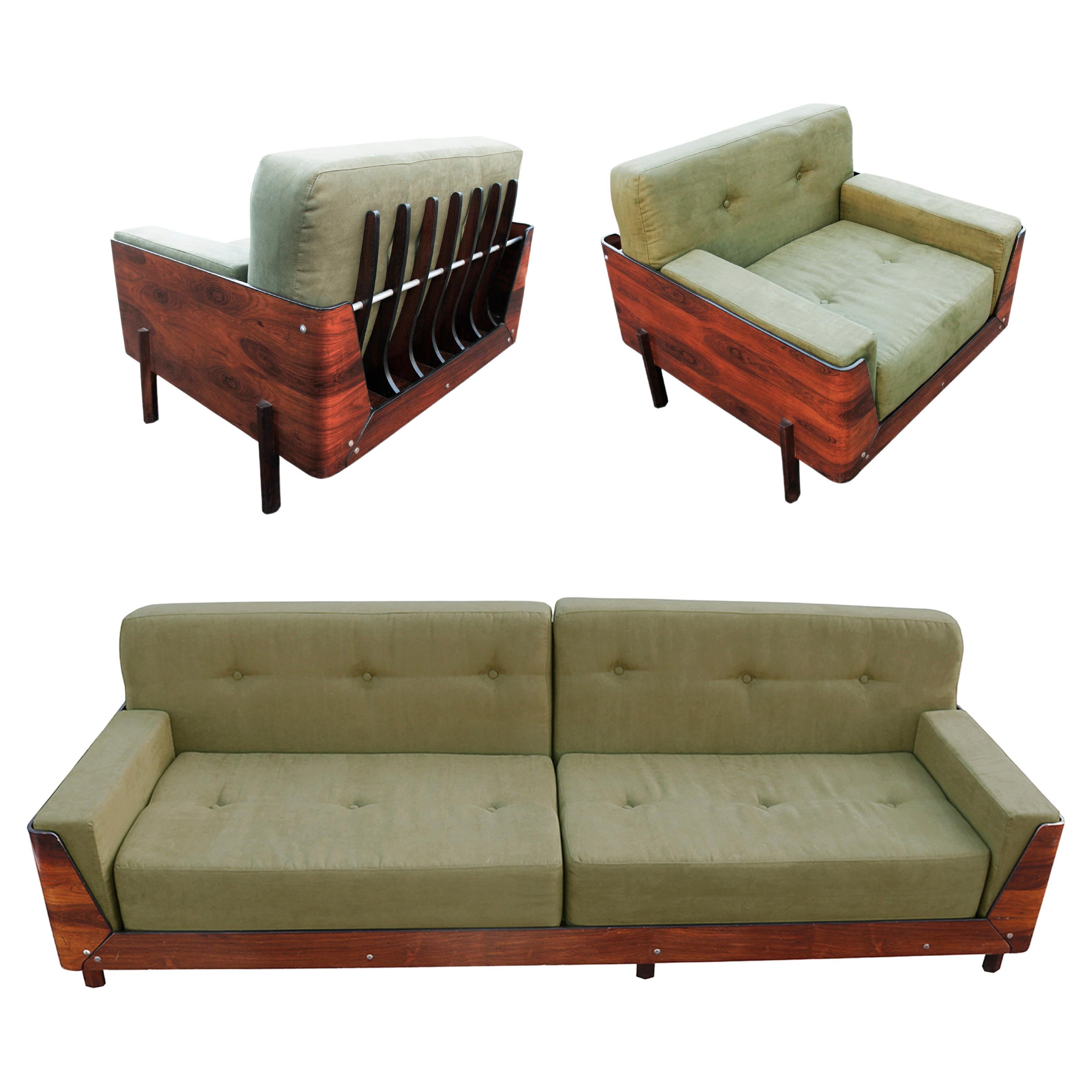 J.D. Moveis E Decoraçoes Sofa Set: Sofa and Armchairs, Brazil, 1960s For Sale