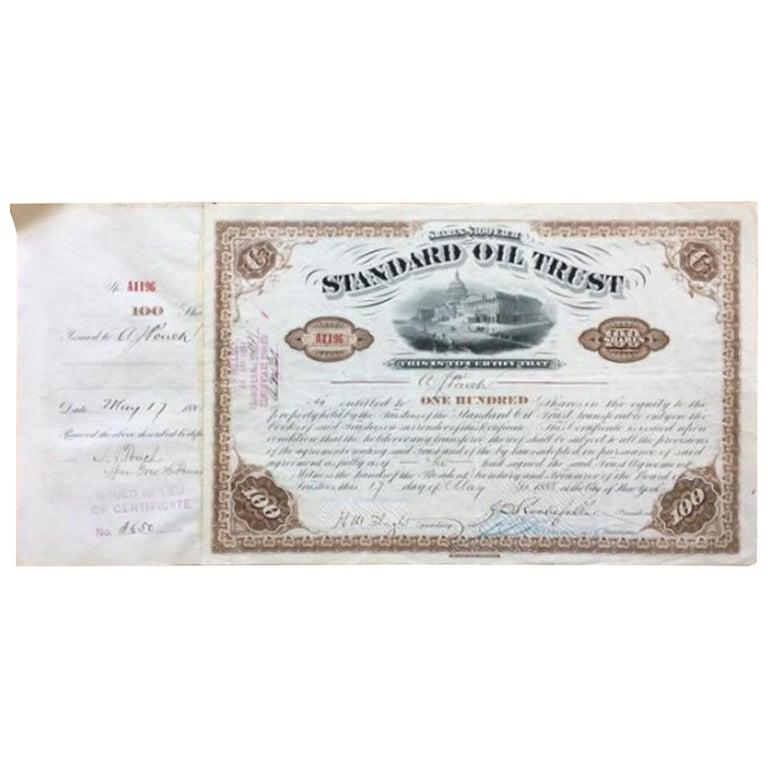 JD Rockefeller Signed Antique Standard Oil Stock Certificate, 1888 In Good Condition In Jersey, GB