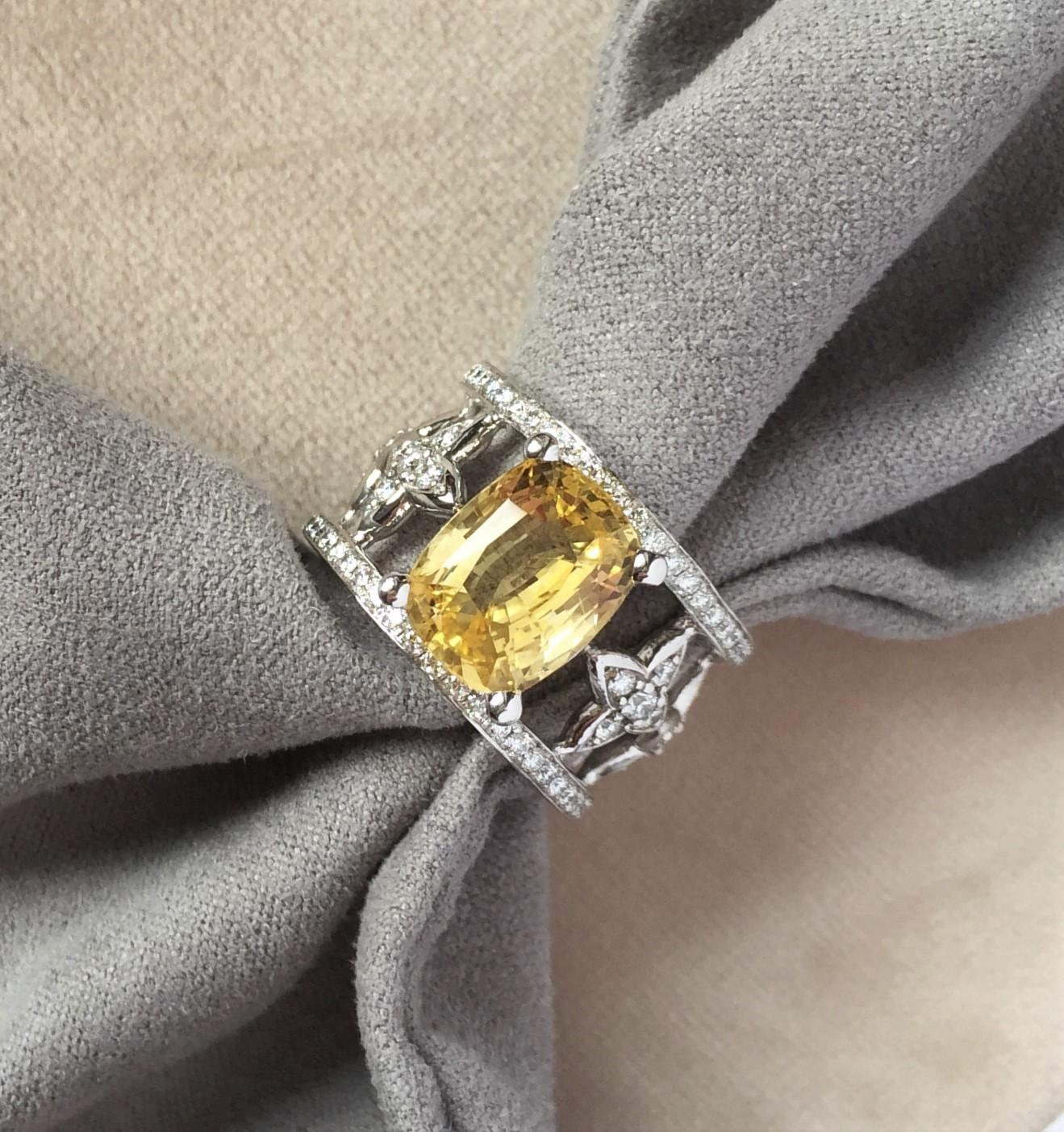 Contemporary JdJ Couture Cushion Cut Yellow Sapphire & Diamond 
