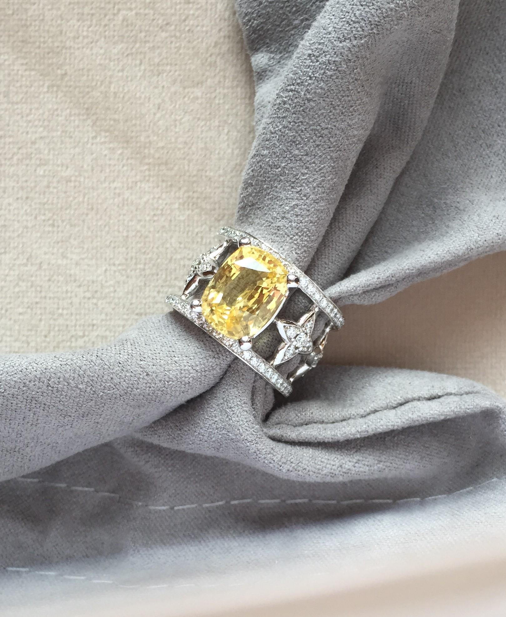 Women's JdJ Couture Cushion Cut Yellow Sapphire & Diamond 