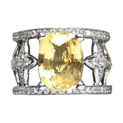 JdJ Couture Cushion Cut Yellow Sapphire & Diamond "Sevilla" Motif Ring in w gold