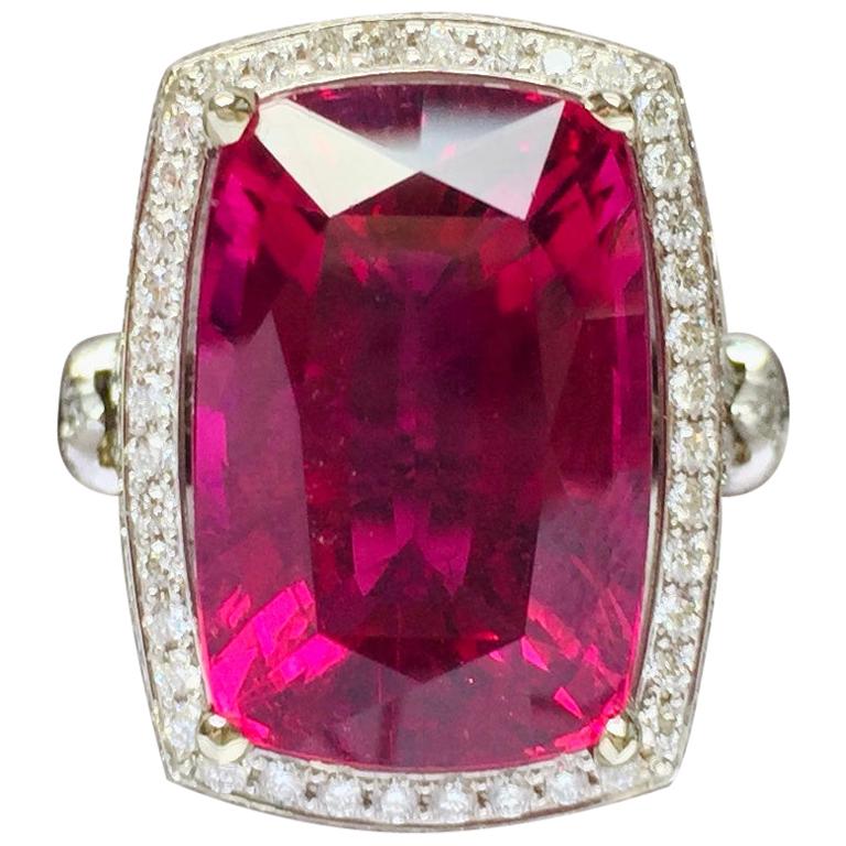 JdJ Couture Cushion Shaped " Scarlett" Rubellite and Diamond Ring in White Gold For Sale