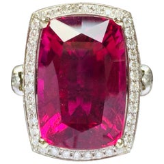 JdJ Couture Cushion Shaped " Scarlett" Rubellite and Diamond Ring in White Gold