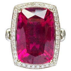 JdJ Couture Cushion Shaped " Scarlett" Rubellite and Diamond Ring in White Gold