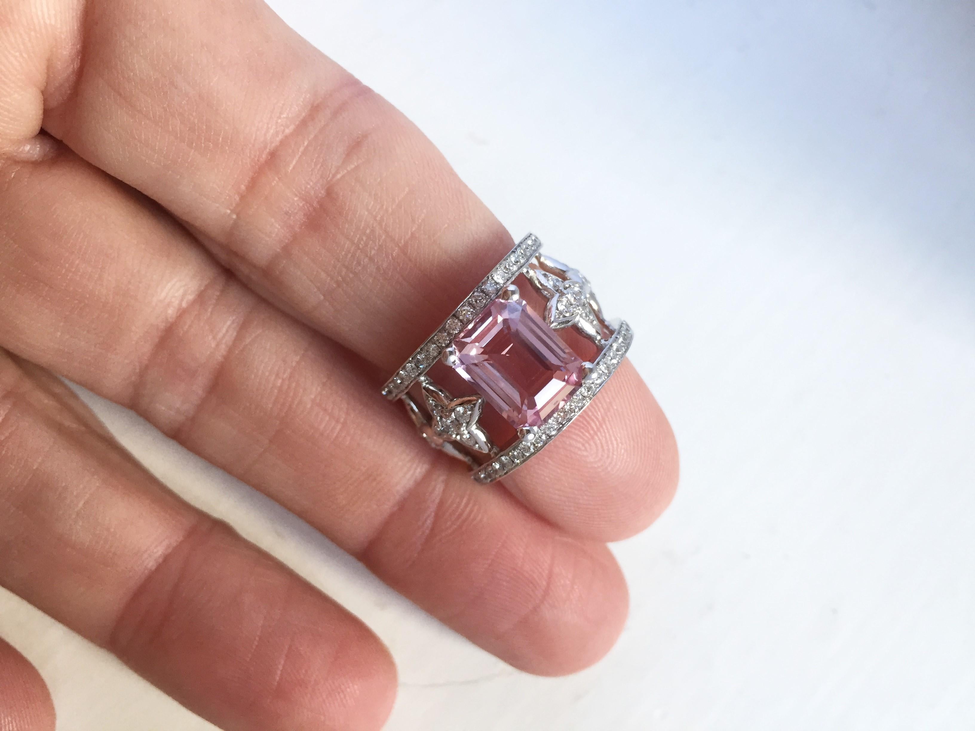 JdJ Couture Emerald Cut Pink Sapphire and Diamond Ring in 18 Karat White Gold 6