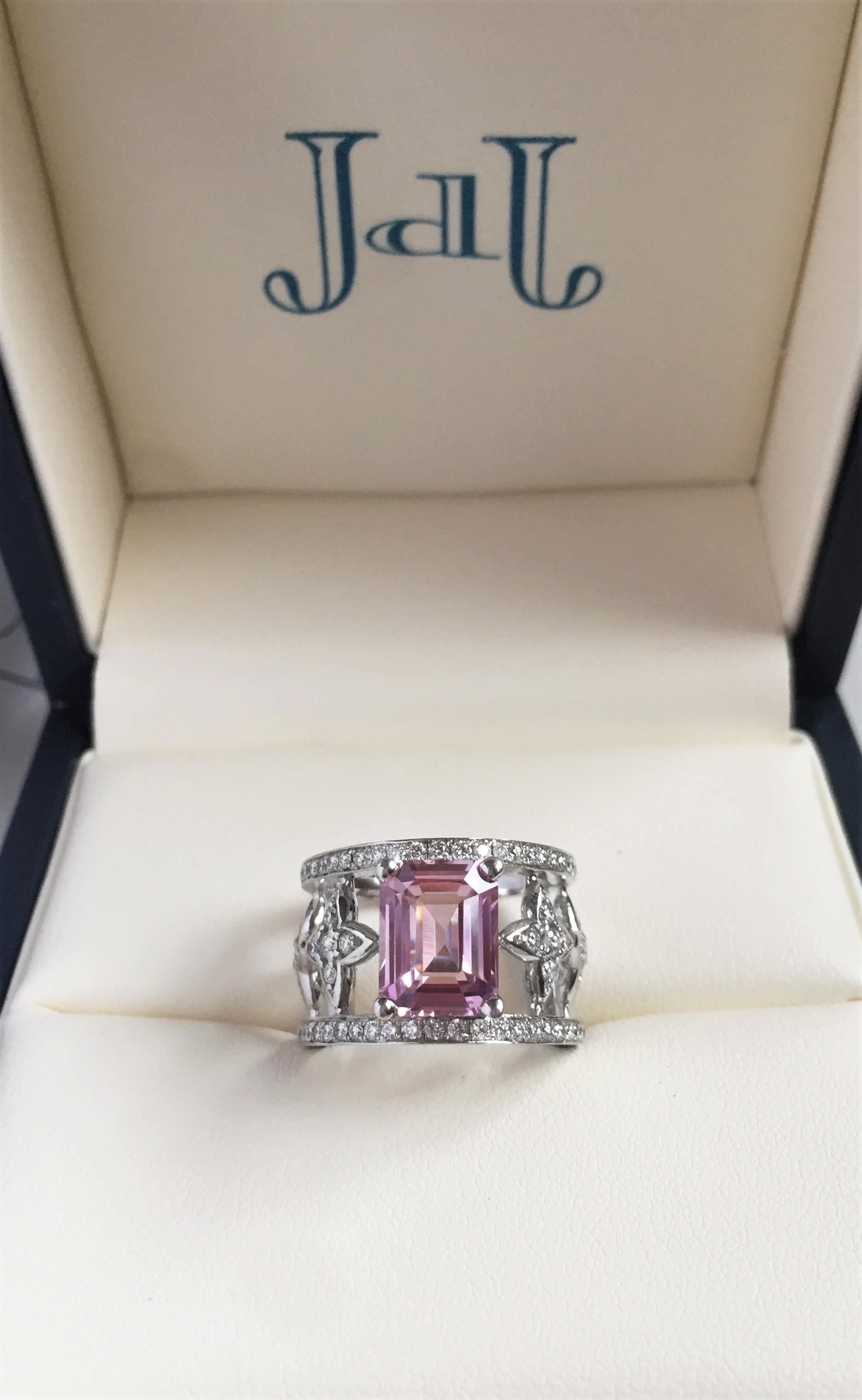 JdJ Couture Emerald Cut Pink Sapphire and Diamond Ring in 18 Karat White Gold 2