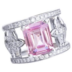 JdJ Couture Emerald Cut Pink Sapphire and Diamond Ring in 18 Karat White Gold