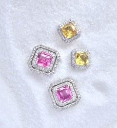 JdJ Couture Pink Sapphire and Diamond "Frame" Earrings in 18 K White Gold