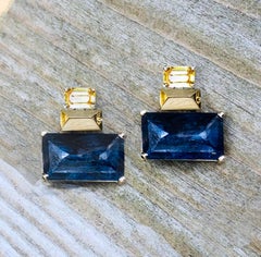 JdJ "G" Series Rose Cut Blue Sapphire, Emerald Cut Yellow Sapphire Earrings