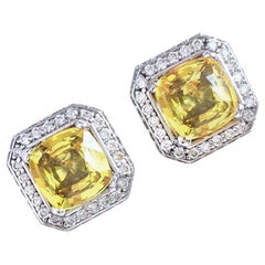 JdJ Jewels Radiant Cut Yellow Sapphire & Diamond "Frame" Earrings in 18k W Gold