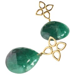 JdJ Studio, Rose Cut Emerald and Yellow Gold Sevilla Motif Earrings