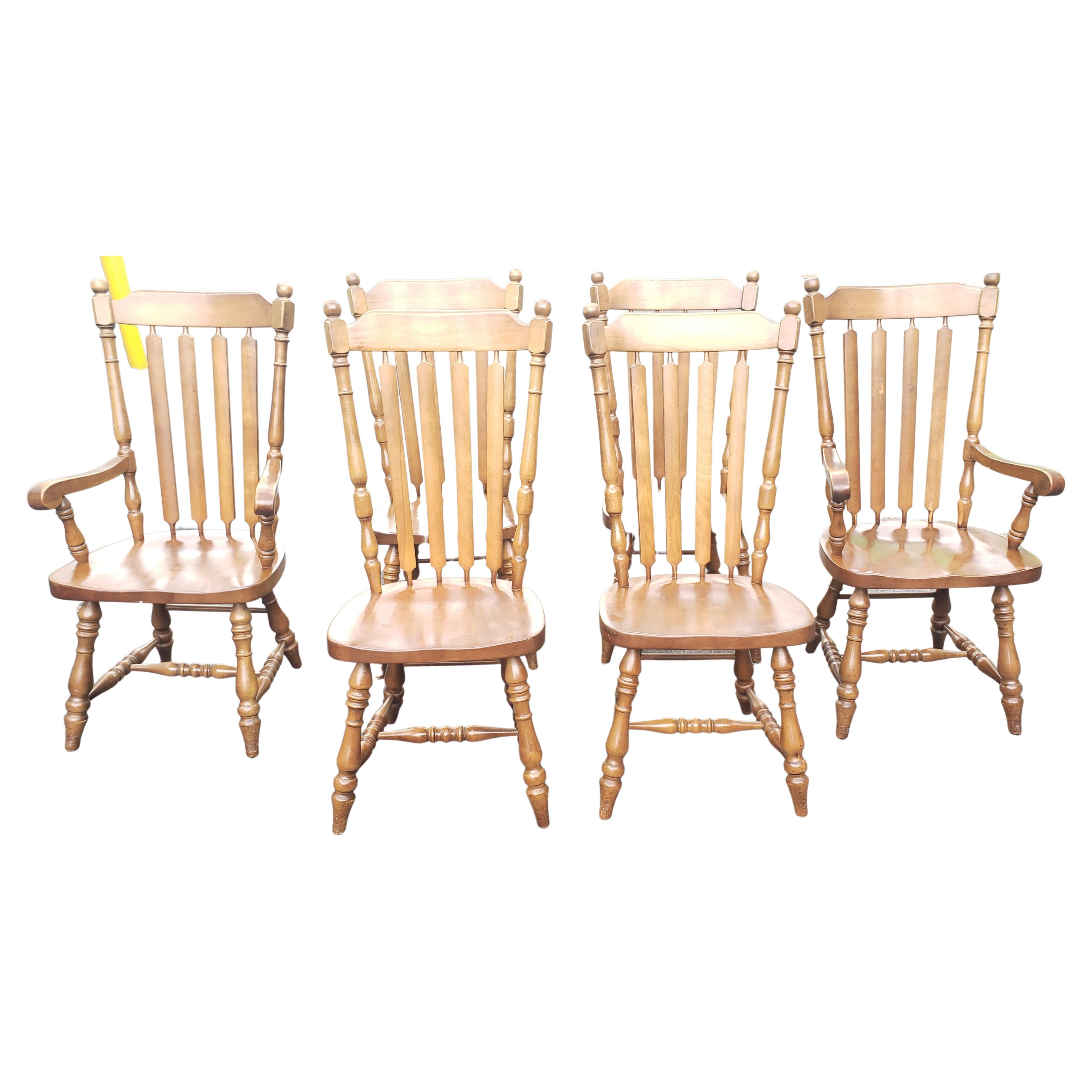 J.D.V. High Back Heavy Duty Solid Maple Country Dining Chairs, C 1970s - a Set For Sale 3