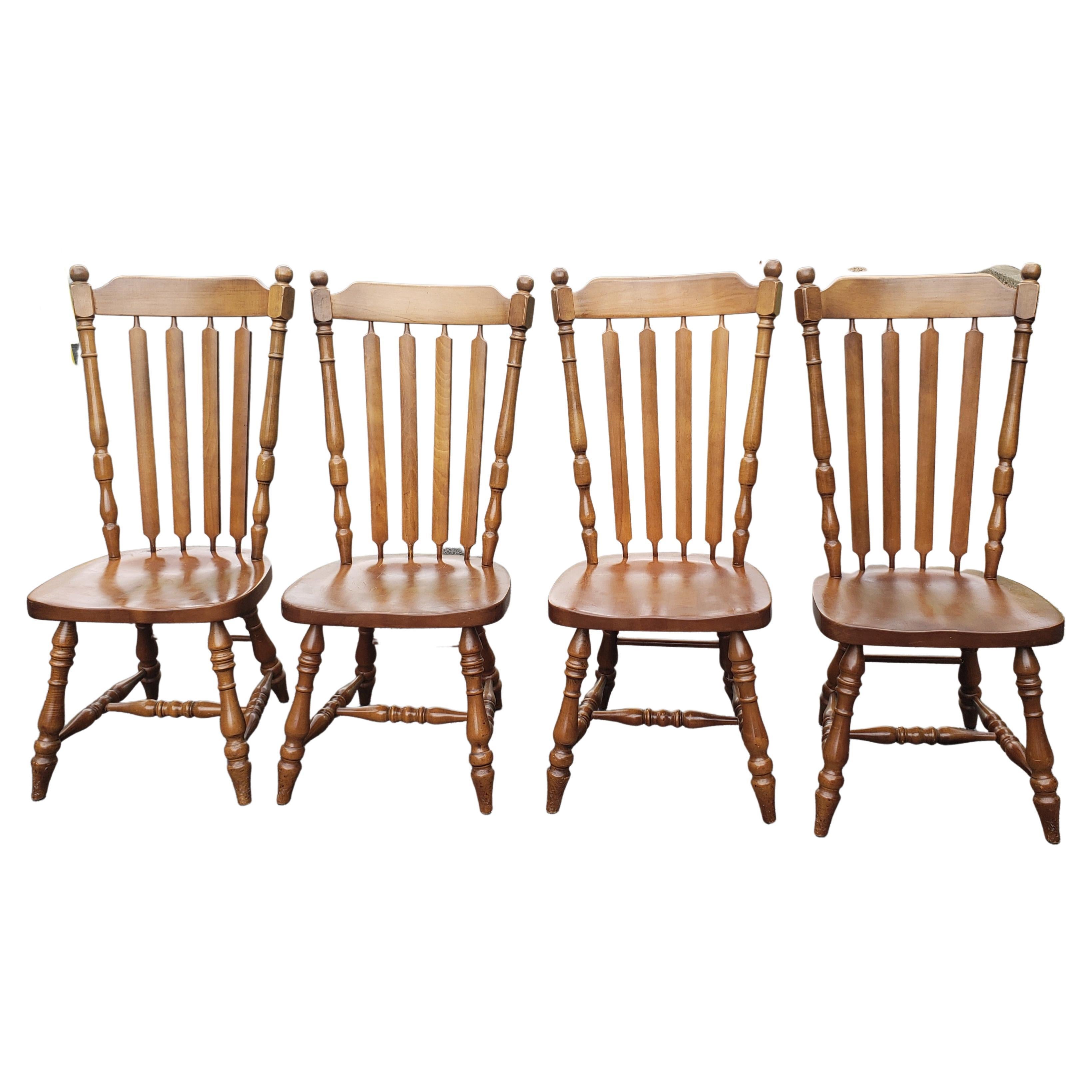 American J.D.V. High Back Heavy Duty Solid Maple Country Dining Chairs, C 1970s - a Set For Sale