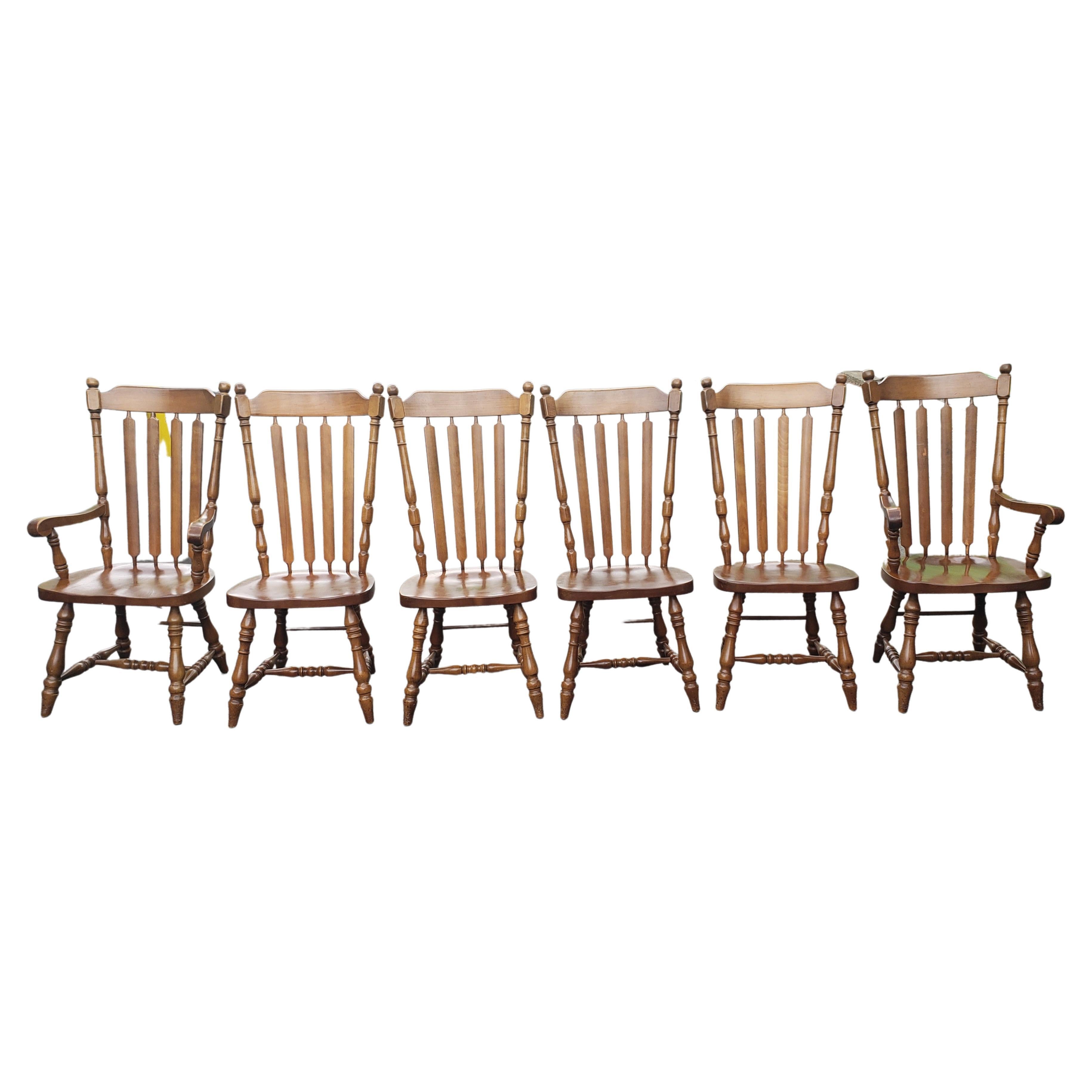 J.D.V. High Back Heavy Duty Solid Maple Country Dining Chairs, C 1970s - a Set For Sale