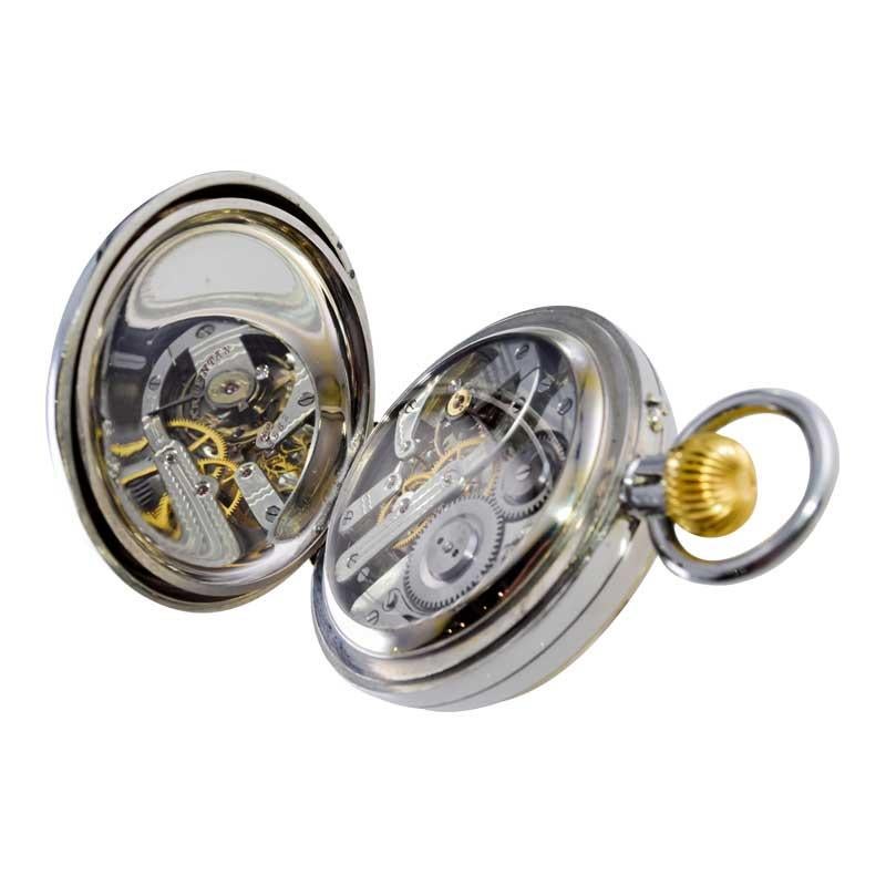 J.E Caldwaell & Co. Nickel Silver Oversized Pocket Watch with Enamel Dial For Sale 12
