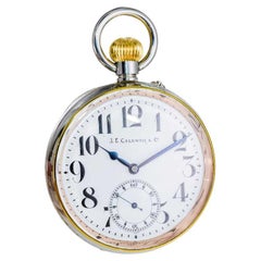 J.E Caldwaell & Co. Nickel Silver Oversized Pocket Watch with Enamel Dial