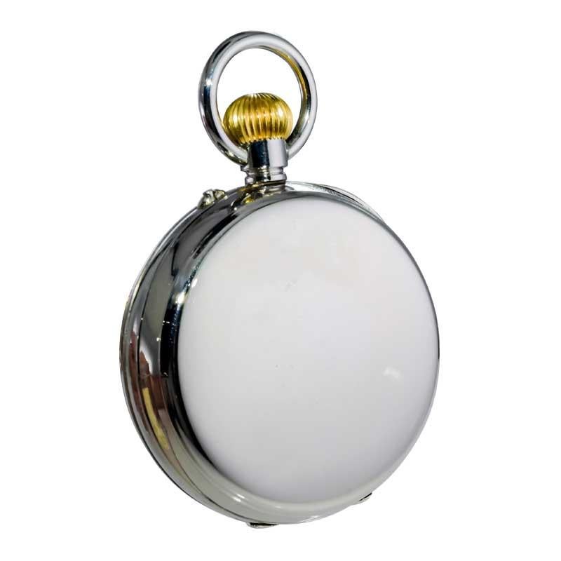 J.E Caldwaell & Co. Nickel Silver Oversized Pocket Watch with Enamel Dial For Sale 5