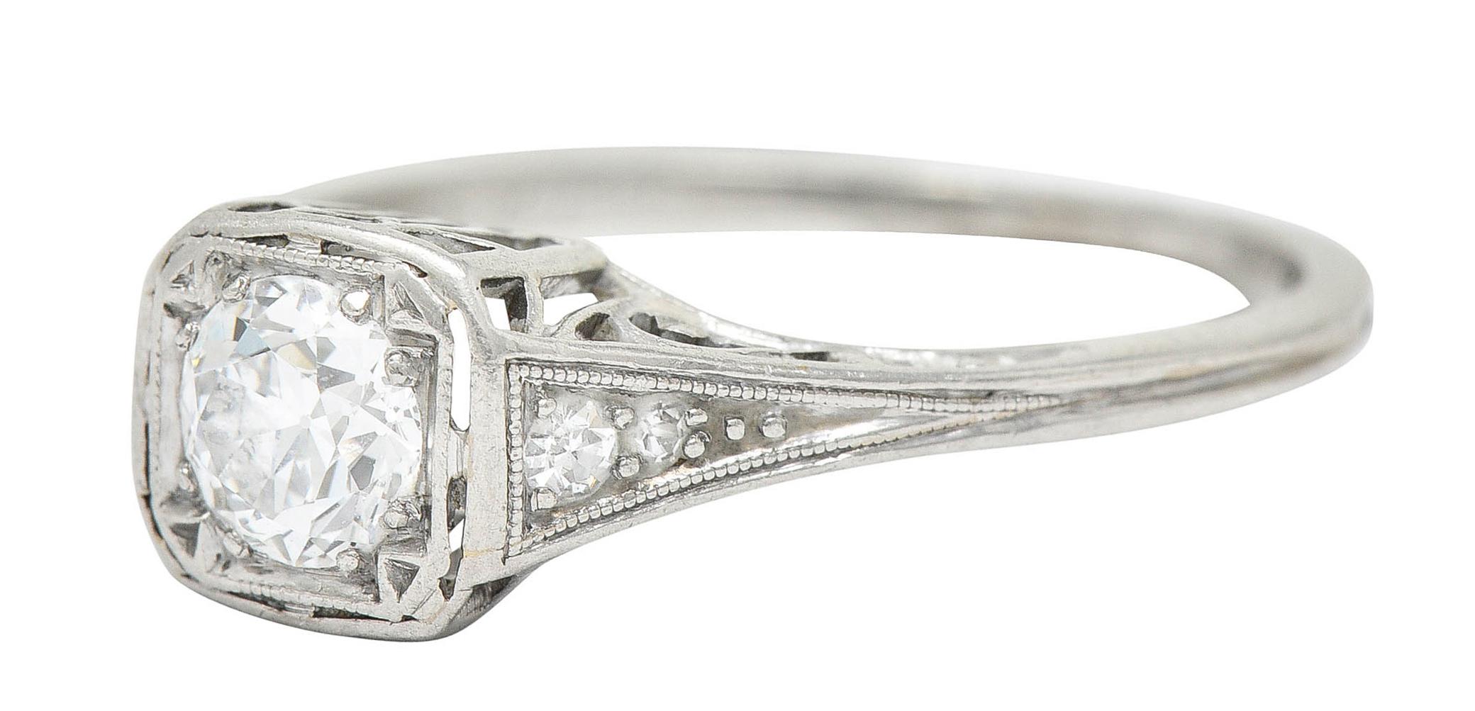 Women's or Men's J.E. Caldwell 0.55 Carat Diamond Platinum Engagement Ring, Circa 1920
