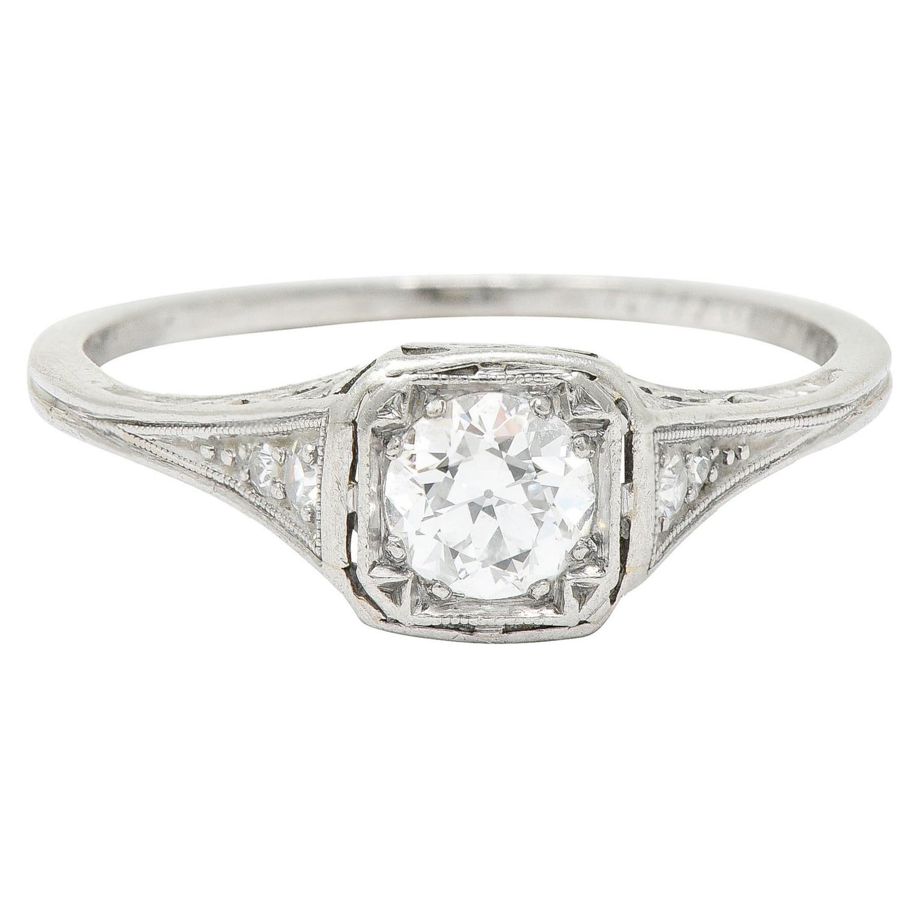 J.E. Caldwell 0.55 Carat Diamond Platinum Engagement Ring, Circa 1920