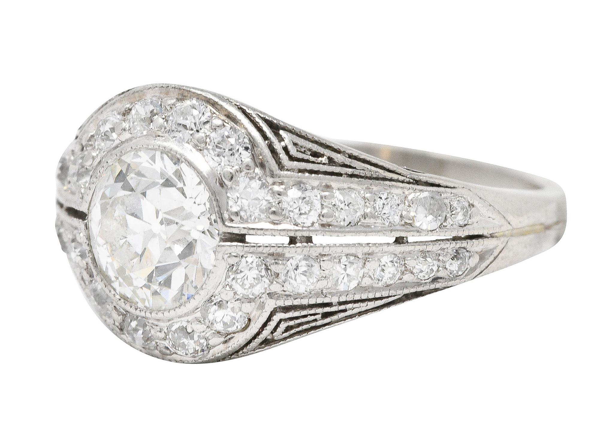 Art Deco J.E. Caldwell 1.35 Carats Diamond Platinum Bombe Engagement Ring