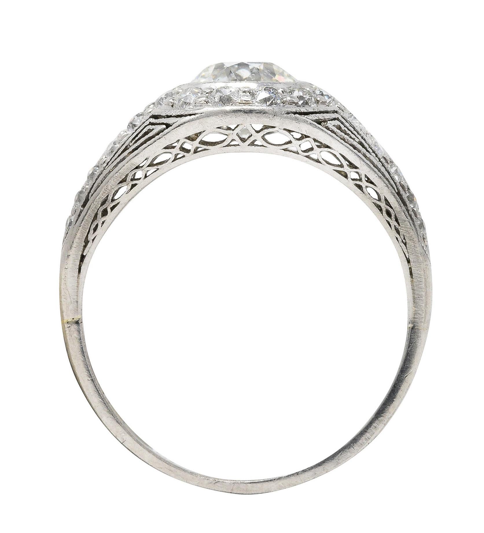 Women's or Men's J.E. Caldwell 1.35 Carats Diamond Platinum Bombe Engagement Ring For Sale