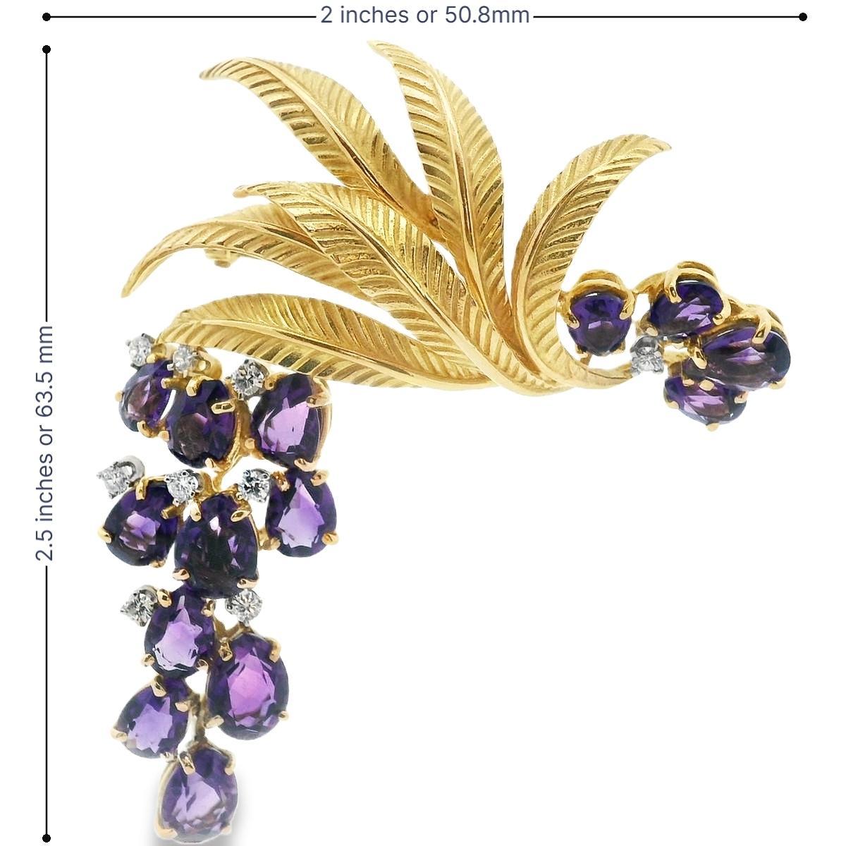 J.E. Caldwell 18k Yellow Gold Diamond & Amethyst Movable Grapevine Brooch For Sale 6