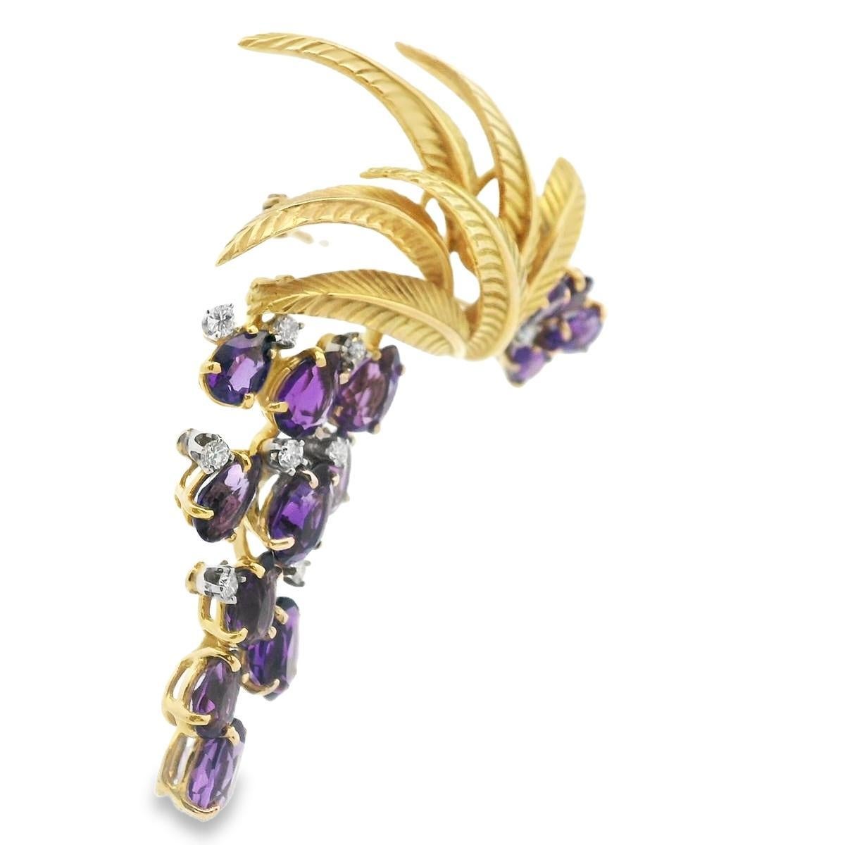 Women's J.E. Caldwell 18k Yellow Gold Diamond & Amethyst Movable Grapevine Brooch For Sale