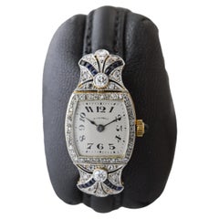 J.E Caldwell 18 Karat massives Gold Art Deco Damenuhr mit Diamanten und Saphiren