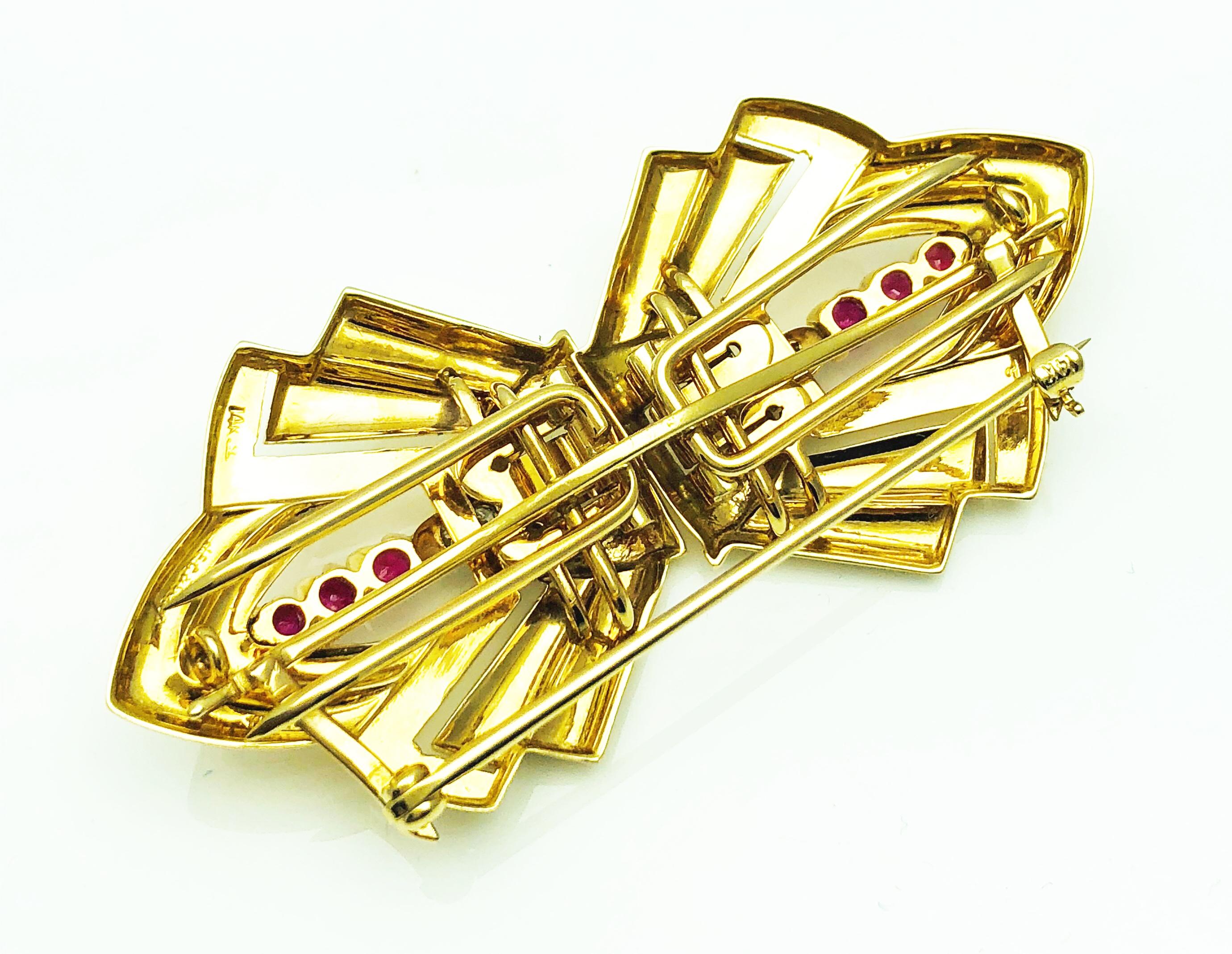 J.E. Caldwell 1940s Art Deco 14 Karat Gold Double Clip Lapel Pin or Brooch 2