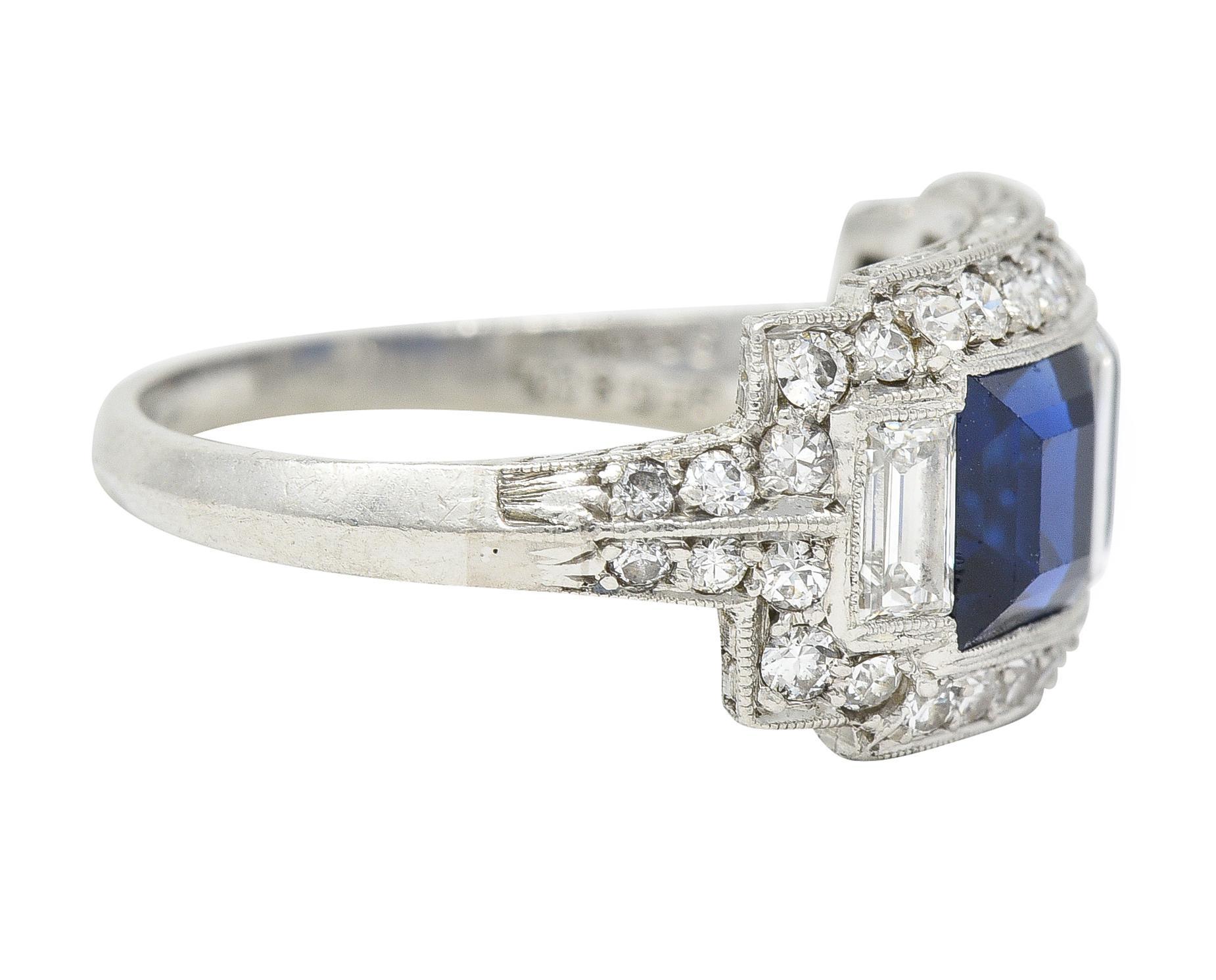 J.E. Caldwell 1949 2.76 CTW No Heat Sapphire Diamond Platinum Band Ring GIA In Excellent Condition In Philadelphia, PA
