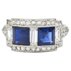 J.E. Caldwell 1949 2.76 CTW No Heat Sapphire Diamond Platinum Band Ring GIA