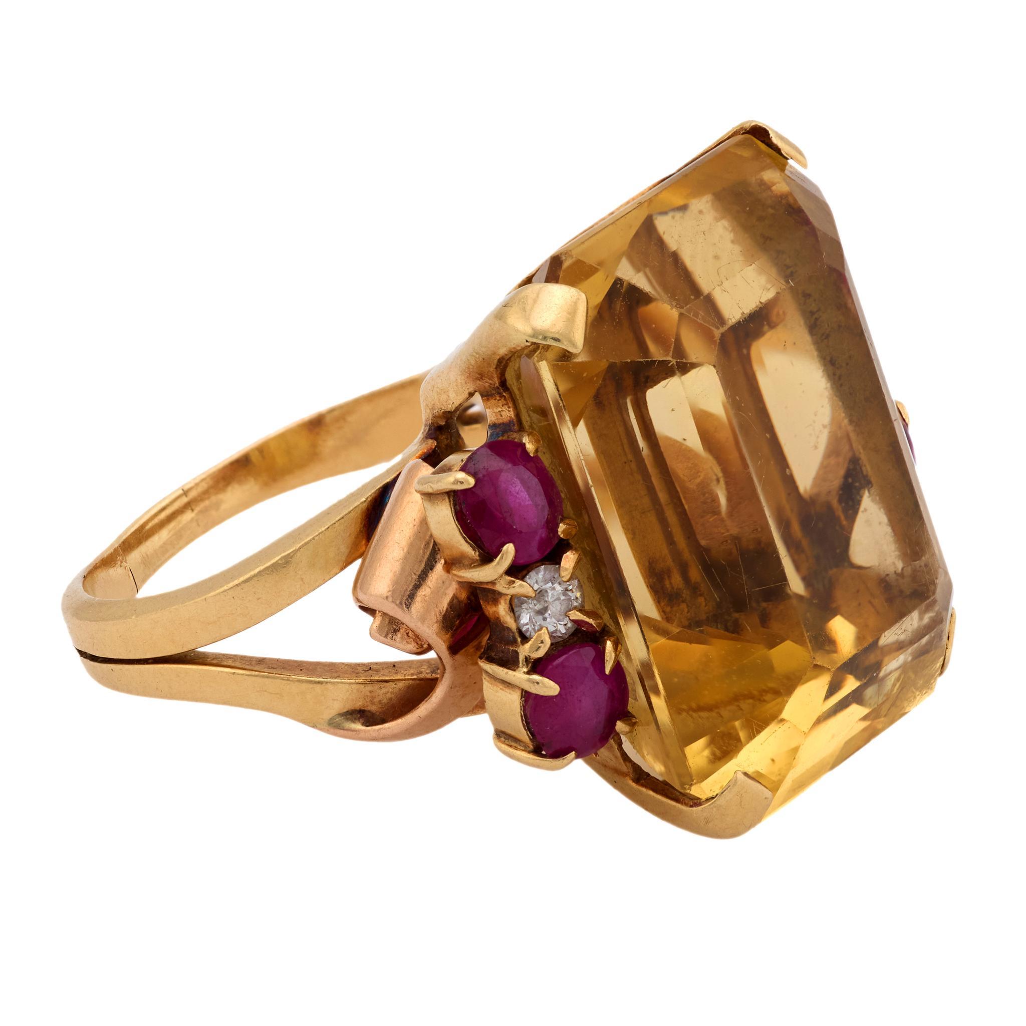 J.E. Anillo de cóctel Caldwell 20,80 quilates citrino rubí diamante oro rosa 14k en Bueno estado para la venta en Beverly Hills, CA