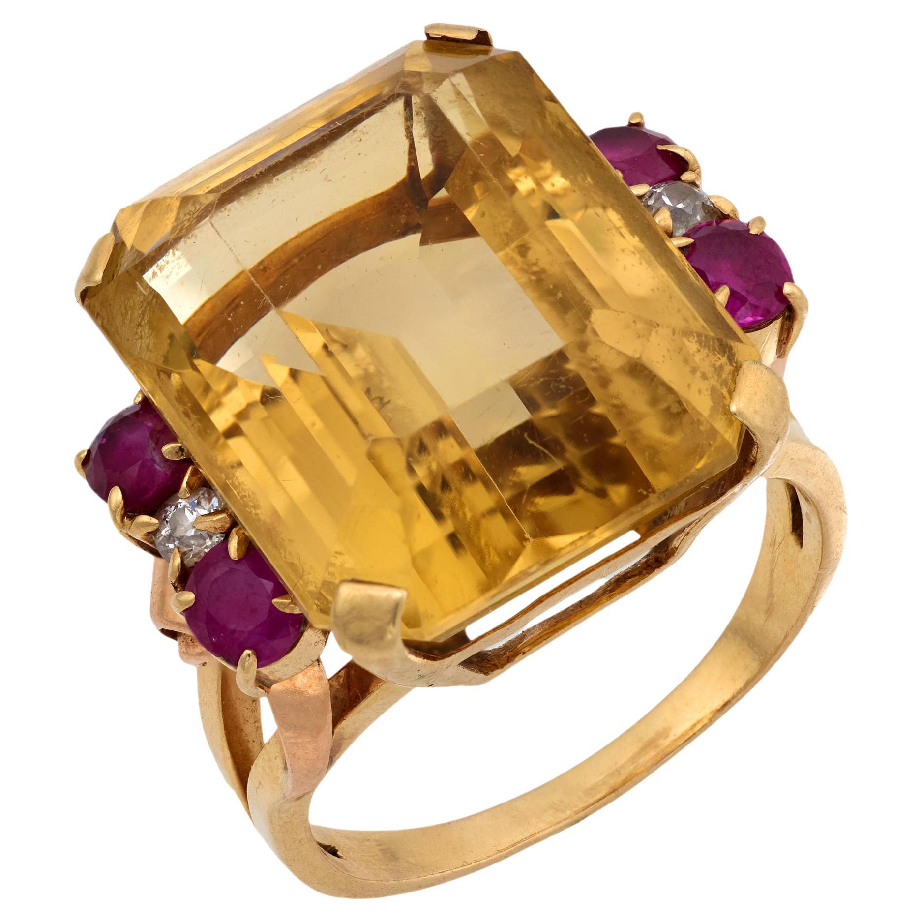 J.E. Anillo de cóctel Caldwell 20,80 quilates citrino rubí diamante oro rosa 14k en venta