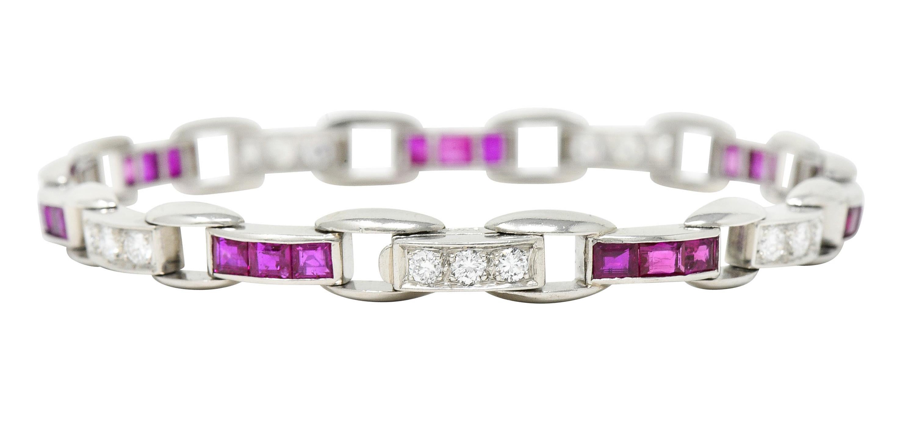 J.E. Caldwell 4.50 Carats Diamond Ruby Platinum Buckle Link Bracelet In Excellent Condition In Philadelphia, PA