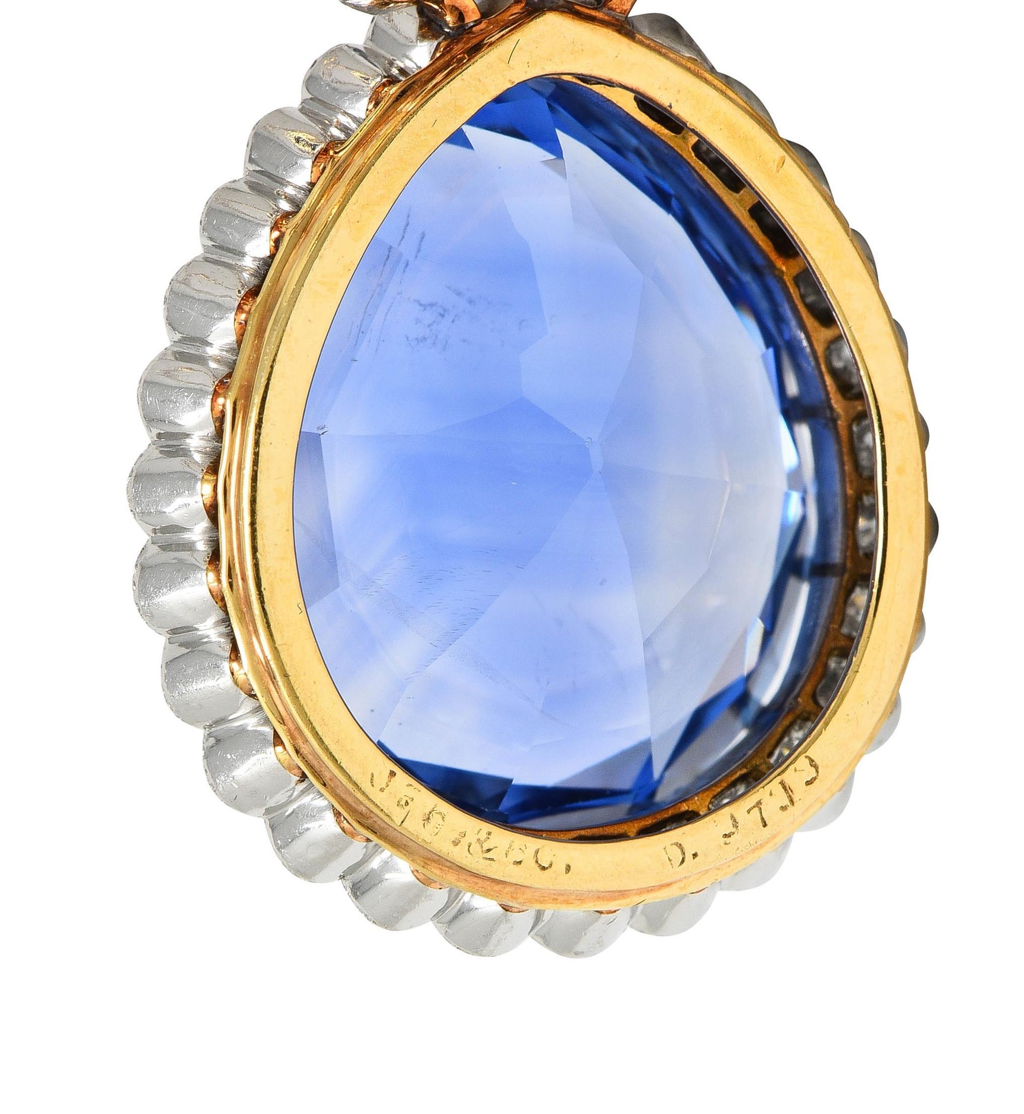 J.E. Caldwell 52.12 CTW Sapphire Diamond Platinum 18K Gold Antique Necklace For Sale 3