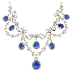 J.E. Caldwell 52.12 CTW Sapphire Diamond Platinum 18K Gold Antique Necklace