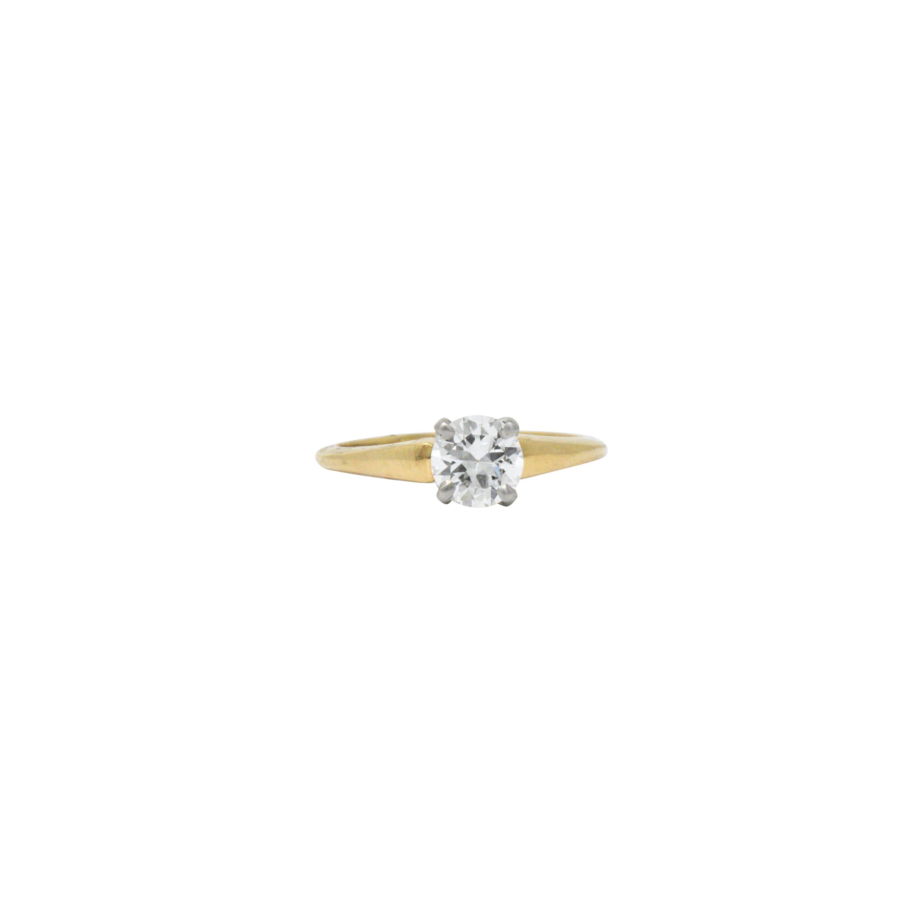 Retro J.E. Caldwell .61 Diamond 14k Yellow Gold Platinum Solitaire Engagement Ring