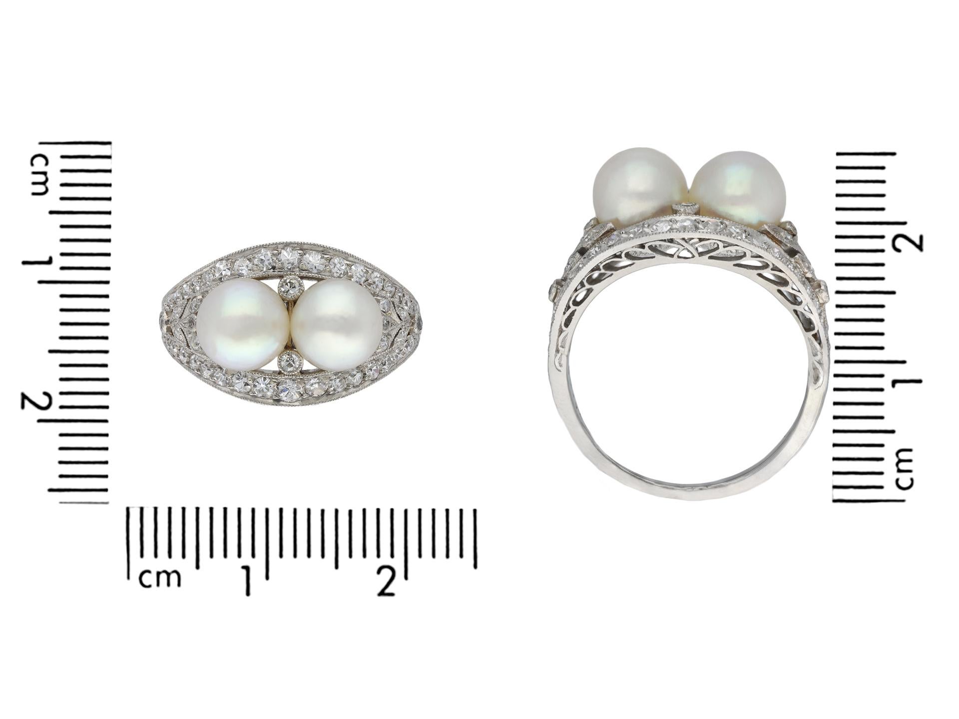 J.E. Caldwell Antique Natural Pearl and Diamond Two Stone Ring, American, circa Bon état - En vente à London, GB