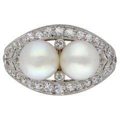 J.E. Caldwell Antique Natural Pearl and Diamond Two Stone Ring, American, circa