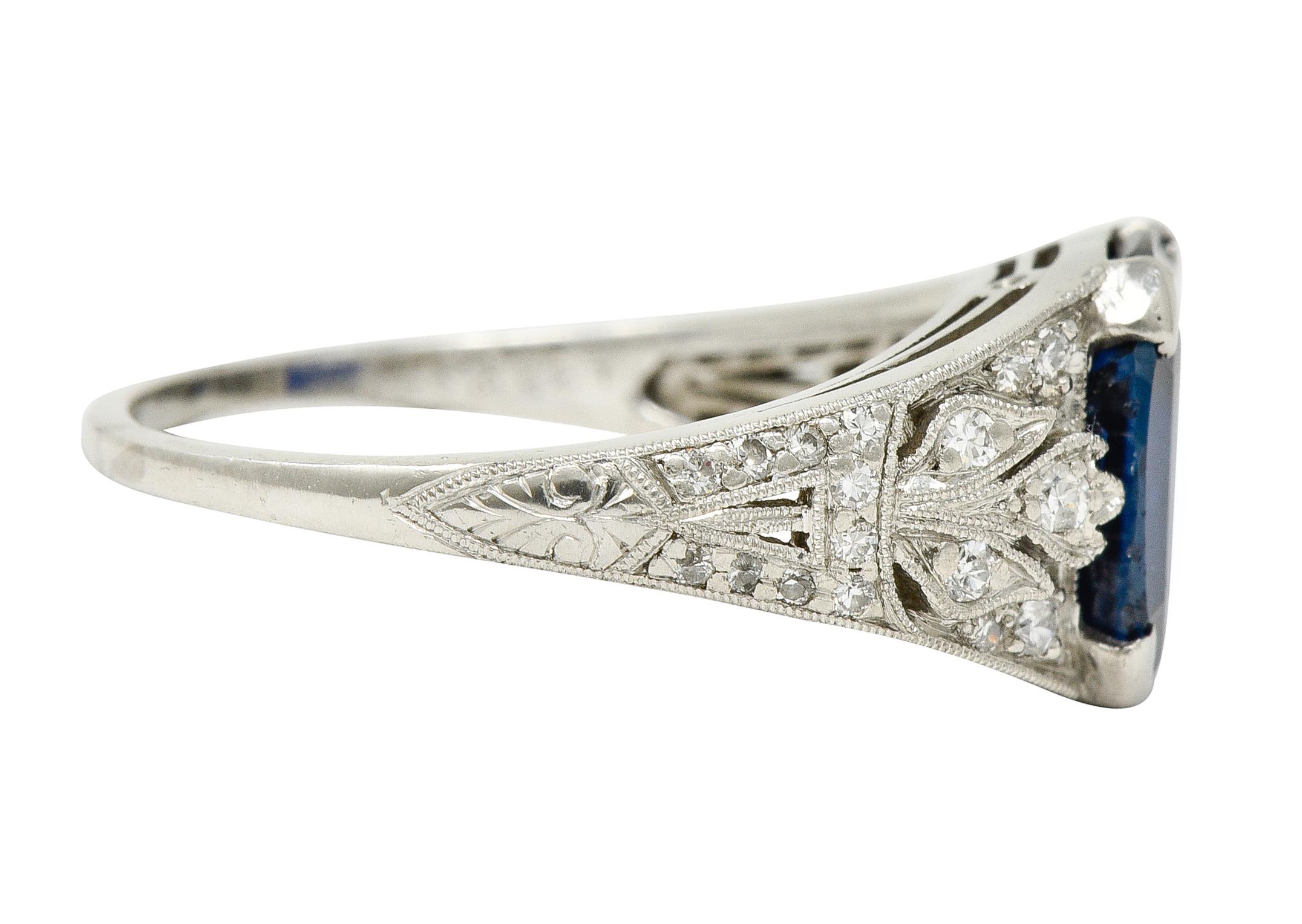J.E. Caldwell Art Deco Platinring mit 3,90 Karat unbehandeltem Saphir und Diamant, GIA 4