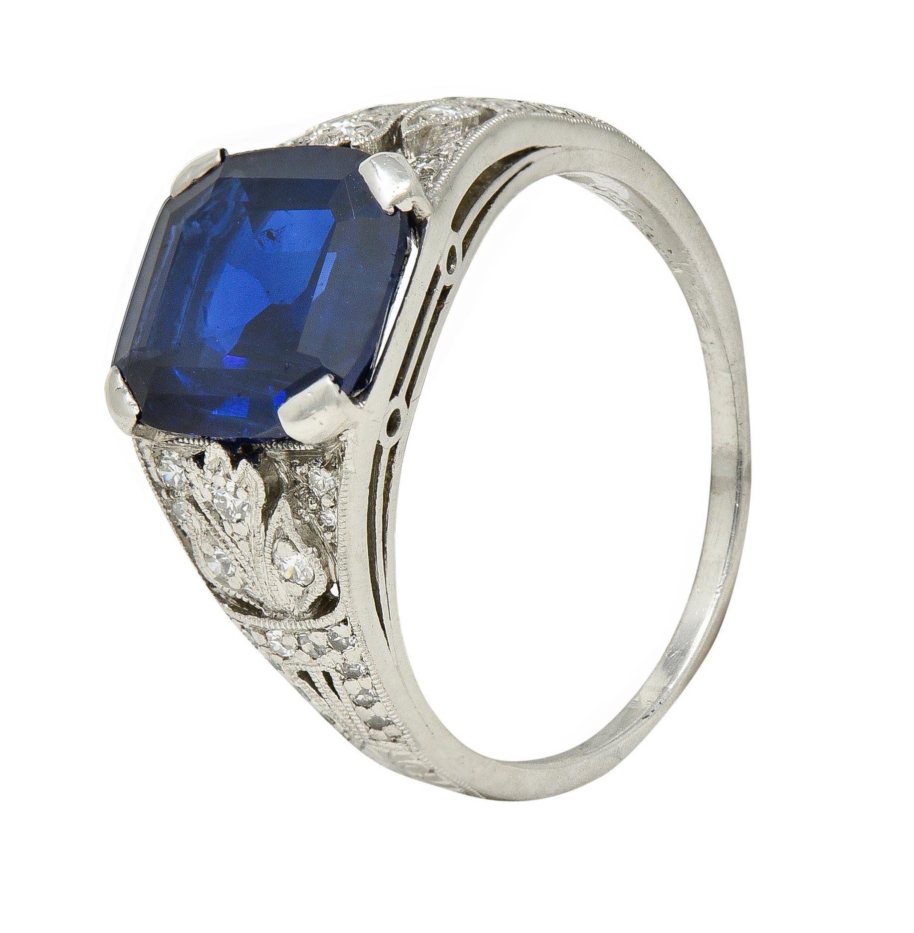 J.E. Caldwell Art Deco Platinring mit 3,90 Karat unbehandeltem Saphir und Diamant, GIA (Art déco)