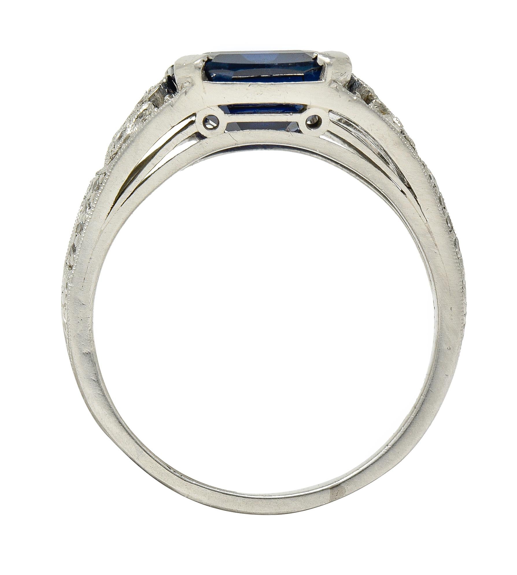 J.E. Caldwell Art Deco Platinring mit 3,90 Karat unbehandeltem Saphir und Diamant, GIA (Kissenschliff)
