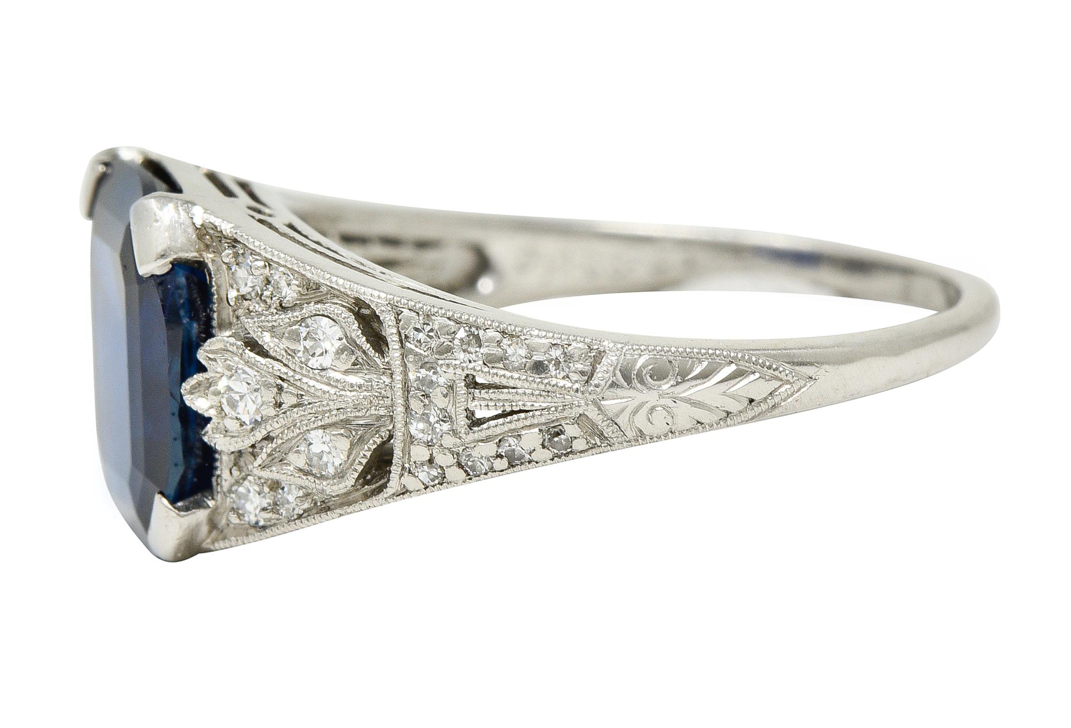 J.E. Caldwell Art Deco Platinring mit 3,90 Karat unbehandeltem Saphir und Diamant, GIA 2