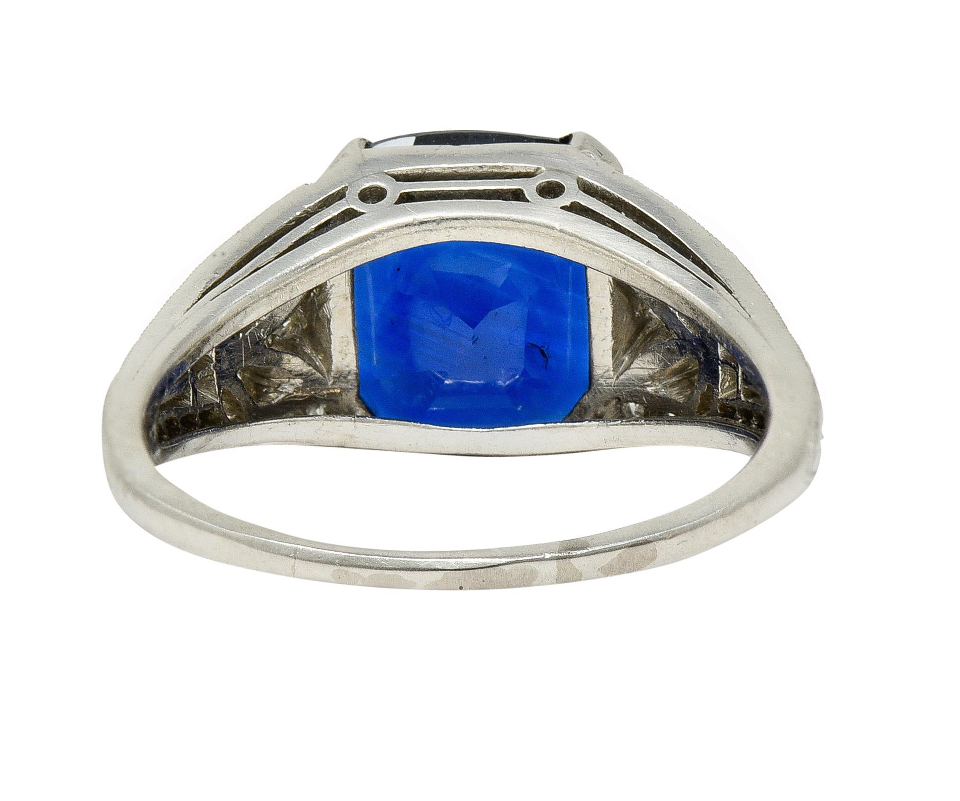 J.E. Caldwell Art Deco Platinring mit 3,90 Karat unbehandeltem Saphir und Diamant, GIA 3