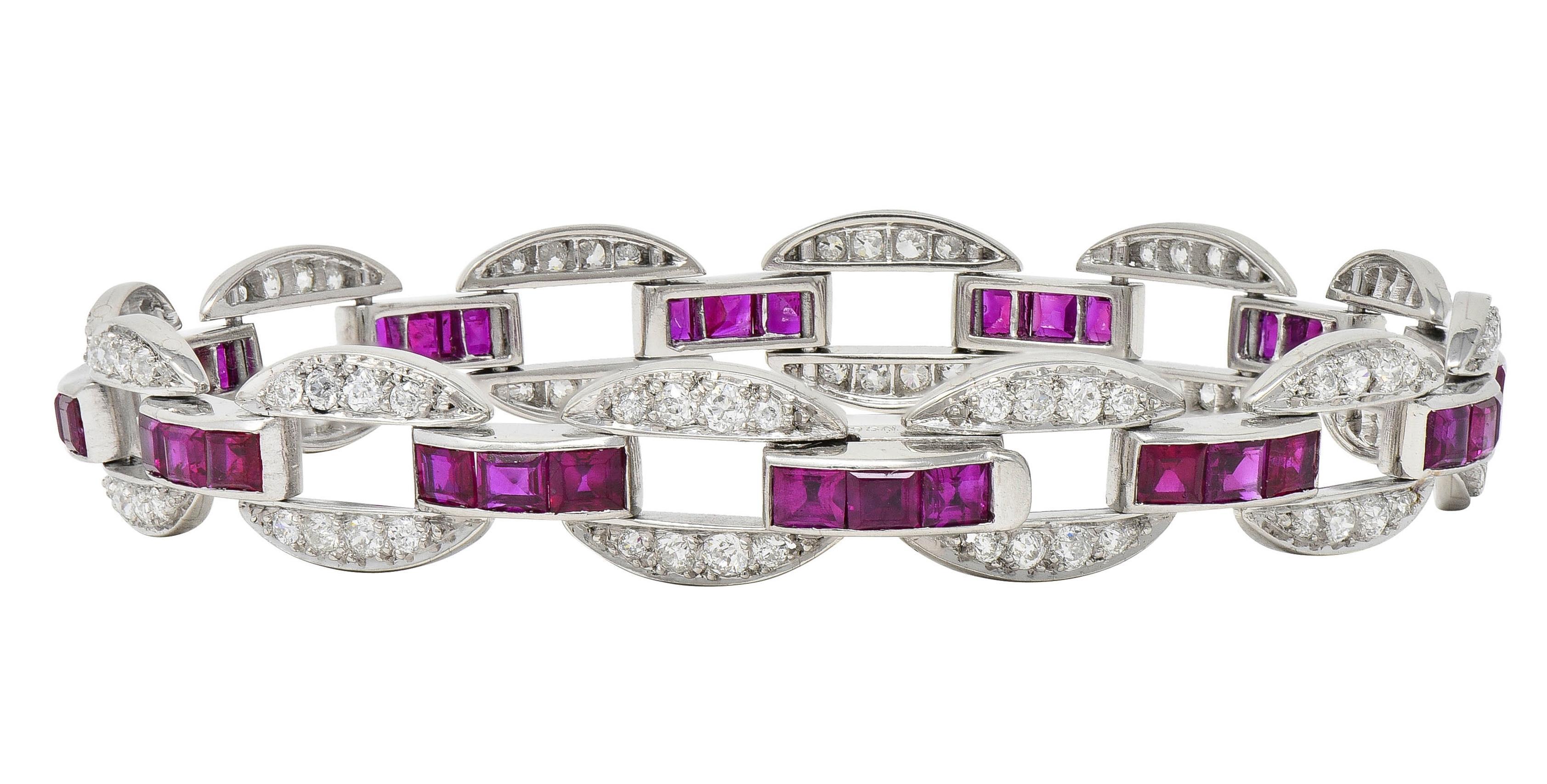 J.E. Caldwell, bracelet à maillons vintage Art déco en platine avec rubis et diamants 7,80 carats poids total en vente 5
